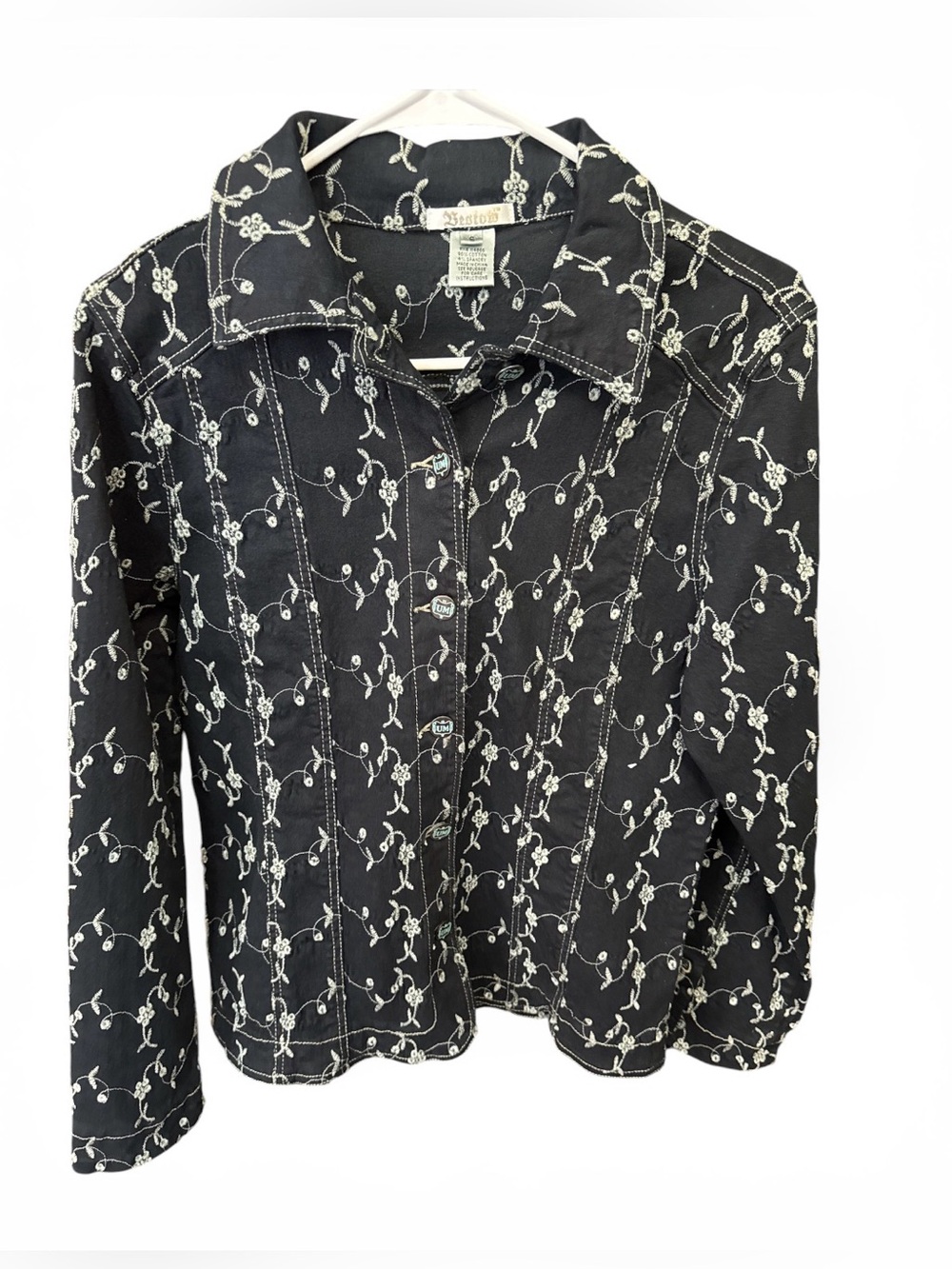 Bestow Women's Black Embroidered Eyelet Jean Jacket Size Small